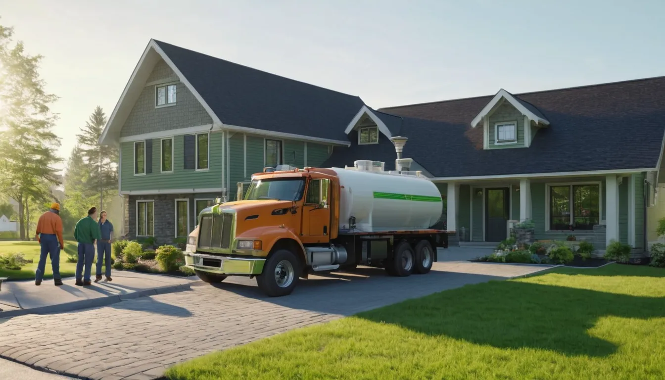 A homeowner talking with a friendly septic provider beside a house in Romulus